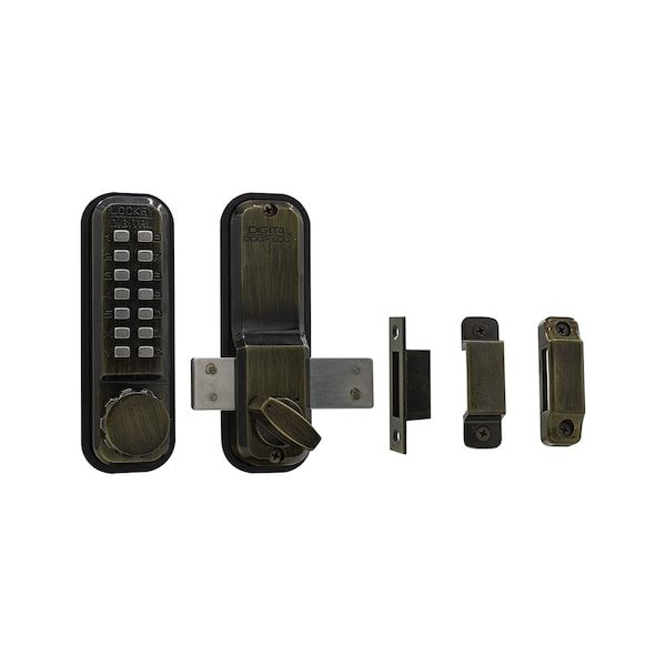 Mechanical Keyless Surface Mount Deadbolt Lock Fits Doors Up To 3 Thick Antique Brass